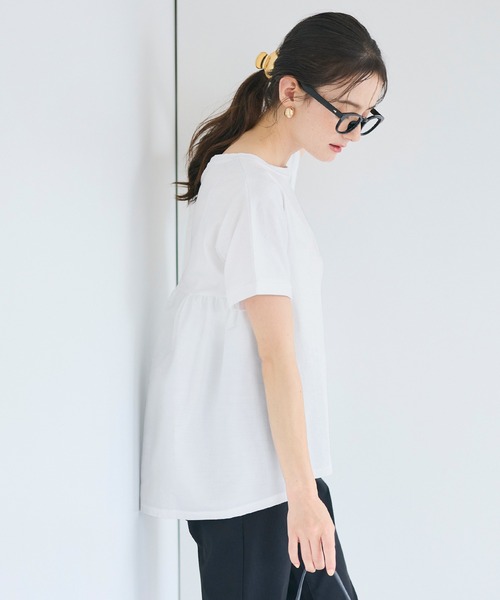coca(coca)(コカ)の「後ろギャザー切替Tシャツ(Tシャツ/カットソー・レディース・チャコール/ホワイト・M/L/S)」の10枚目の写真