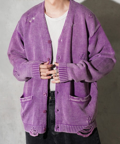 TOWNCRAFT(タウンクラフト)の「TOWNCRAFT / タウンクラフト COTTON DAMAGED CARDIGAN コットン ダメージ加工 カーディガン(カーディガン/ボレロ・メンズ・ブルー/パープル/レッド/ブラック・MEDIUM/LARGE)」の3枚目の写真