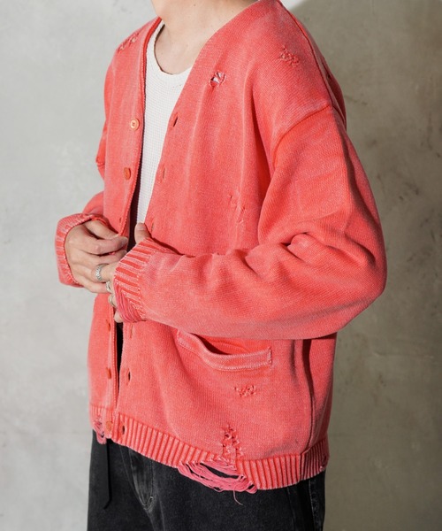 TOWNCRAFT(タウンクラフト)の「TOWNCRAFT / タウンクラフト COTTON DAMAGED CARDIGAN コットン ダメージ加工 カーディガン(カーディガン/ボレロ・メンズ・ブルー/パープル/レッド/ブラック・MEDIUM/LARGE)」の4枚目の写真