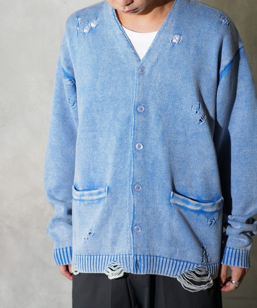 TOWNCRAFT(タウンクラフト)の「TOWNCRAFT / タウンクラフト COTTON DAMAGED CARDIGAN コットン ダメージ加工 カーディガン(カーディガン/ボレロ・メンズ・ブルー/パープル/レッド/ブラック・MEDIUM/LARGE)」の2枚目の写真