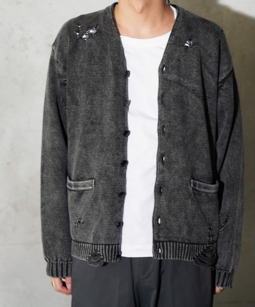 TOWNCRAFT(タウンクラフト)の「TOWNCRAFT / タウンクラフト COTTON DAMAGED CARDIGAN コットン ダメージ加工 カーディガン(カーディガン/ボレロ・メンズ・ブルー/パープル/レッド/ブラック・MEDIUM/LARGE)」の1枚目の写真
