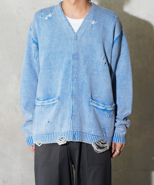 TOWNCRAFT(タウンクラフト)の「TOWNCRAFT / タウンクラフト COTTON DAMAGED CARDIGAN コットン ダメージ加工 カーディガン(カーディガン/ボレロ・メンズ・ブルー/パープル/レッド/ブラック・MEDIUM/LARGE)」の7枚目の写真