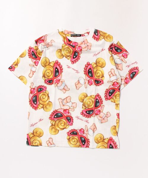 HYSTERIC MINI(ヒステリックミニ)の「Sweet memories総柄 Viscotex 半袖Tシャツ(Tシャツ/カットソー・キッズ・ホワイト/レッド・130)」の1枚目の写真