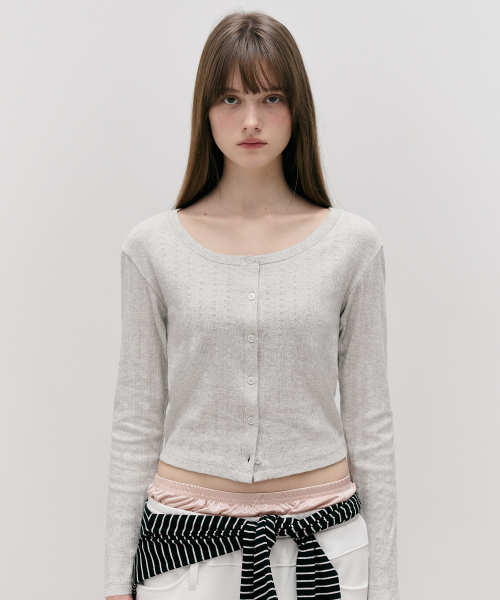 ROLAROLA(ロラロラ)の「NUBASIC POINTELLE JERSEY CARDIGAN M/GRAY(カーディガン/ボレロ・レディース・ヘザーグレー・FREE)」の1枚目の写真