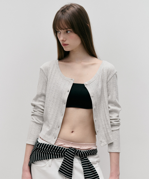 ROLAROLA(ロラロラ)の「NUBASIC POINTELLE JERSEY CARDIGAN M/GRAY(カーディガン/ボレロ・レディース・ヘザーグレー・FREE)」の2枚目の写真