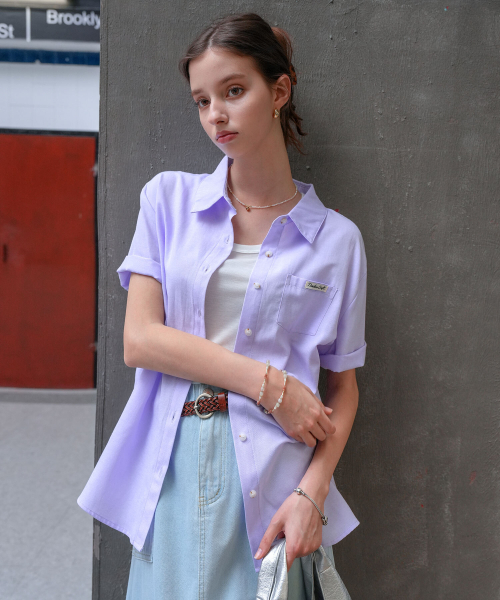 PIGMENT（ピグメント）の「無地カラーシャツ (KYNB2605005)（シャツ/ブラウス・レディース・ピンク/ネイビー/パープル/スカイブルー/ホワイト・FREE）」の8枚目の写真