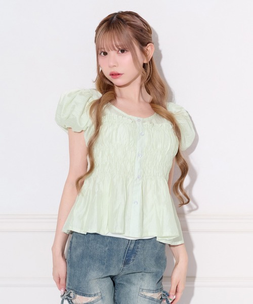 apres jour（アプレジュール）の「シアーカラーパフスリーブブラウス（シャツ/ブラウス・レディース・ピンク/ライトブルー/オフホワイト/ミント・フリー）」の3枚目の写真