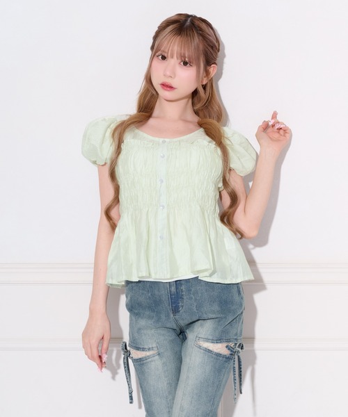 apres jour（アプレジュール）の「シアーカラーパフスリーブブラウス（シャツ/ブラウス・レディース・ピンク/ライトブルー/オフホワイト/ミント・フリー）」の10枚目の写真