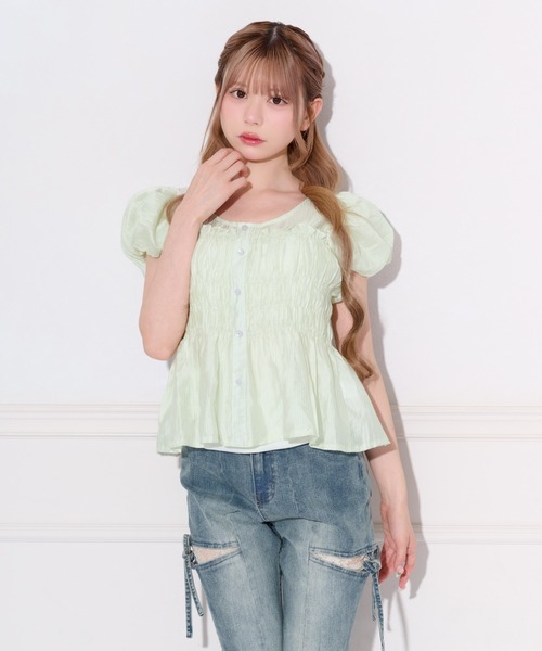 apres jour（アプレジュール）の「シアーカラーパフスリーブブラウス（シャツ/ブラウス・レディース・ピンク/ライトブルー/オフホワイト/ミント・フリー）」の12枚目の写真