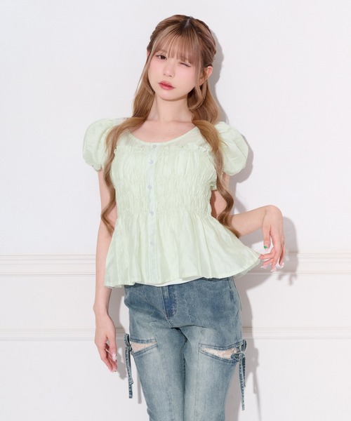 apres jour（アプレジュール）の「シアーカラーパフスリーブブラウス（シャツ/ブラウス・レディース・ピンク/ライトブルー/オフホワイト/ミント・フリー）」の11枚目の写真