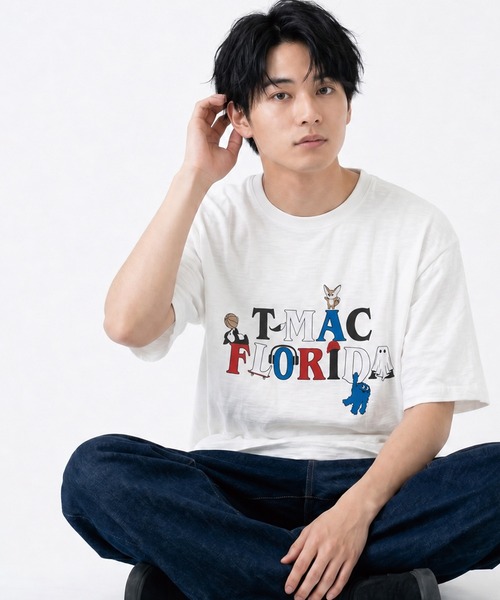 T-MAC OUTING(ティーマック アウティング)の「【T-MAC】スラブ天竺 キャラクターロゴ刺繍&プリント 半袖Tシャツ(Tシャツ/カットソー・メンズ・ベージュ/ホワイト・LL/L/M)」の1枚目の写真