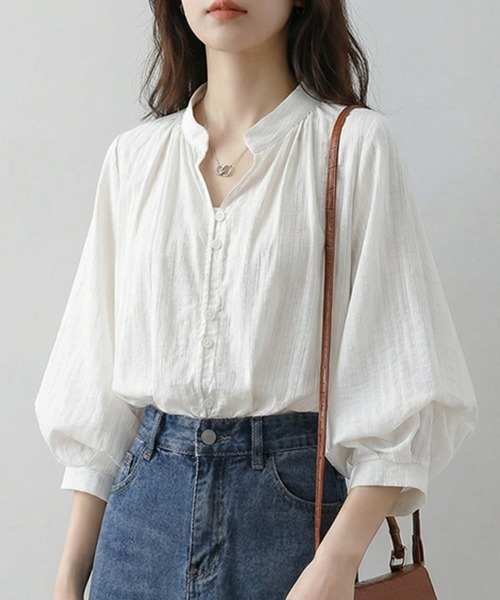 ReRe(リリ)の「バルーンスリーブスタンドカラーブラウス(シャツ/ブラウス・レディース・ホワイト・MEDIUM/X-LARGE/LARGE)」の11枚目の写真