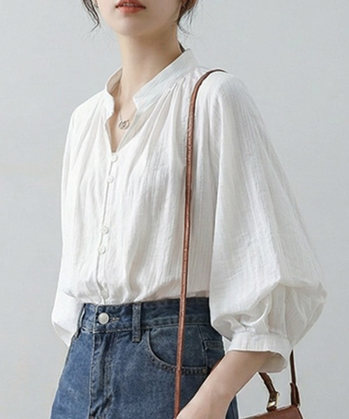 ReRe(リリ)の「バルーンスリーブスタンドカラーブラウス(シャツ/ブラウス・レディース・ホワイト・MEDIUM/X-LARGE/LARGE)」の3枚目の写真