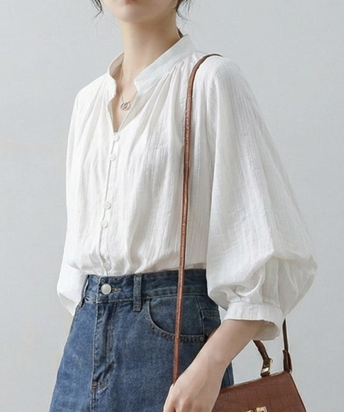 ReRe(リリ)の「バルーンスリーブスタンドカラーブラウス(シャツ/ブラウス・レディース・ホワイト・MEDIUM/X-LARGE/LARGE)」の6枚目の写真