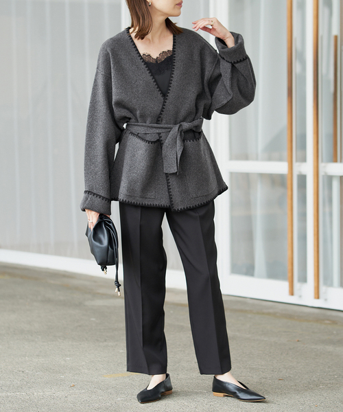 SLOBE IENA(スローブイエナ)の「《追加》ブランケットステッチニットジャケット(その他アウター・レディース・チャコールグレー/ブラック・FREE)」の21枚目の写真
