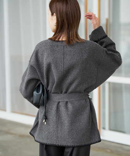 SLOBE IENA(スローブイエナ)の「《追加》ブランケットステッチニットジャケット(その他アウター・レディース・チャコールグレー/ブラック・FREE)」の16枚目の写真