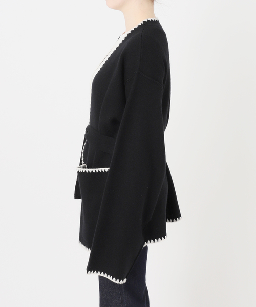 SLOBE IENA(スローブイエナ)の「《追加》ブランケットステッチニットジャケット(その他アウター・レディース・チャコールグレー/ブラック・FREE)」の14枚目の写真