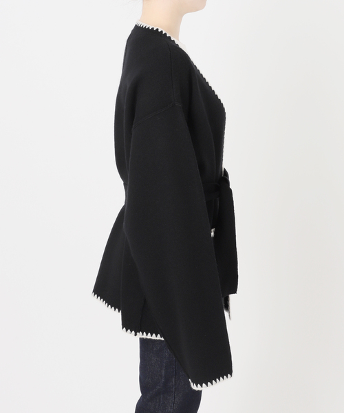 SLOBE IENA(スローブイエナ)の「《追加》ブランケットステッチニットジャケット(その他アウター・レディース・チャコールグレー/ブラック・FREE)」の12枚目の写真