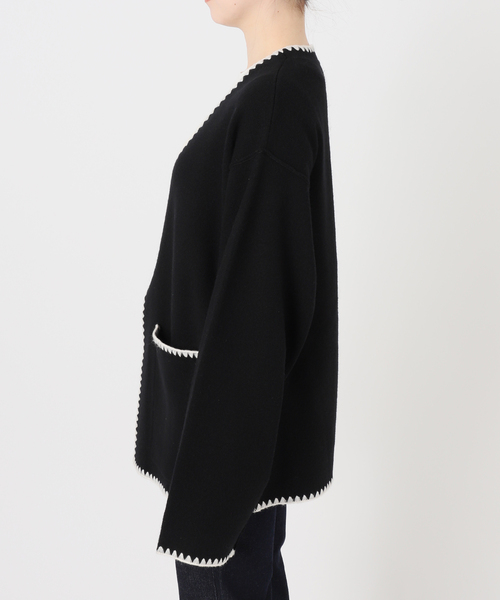 SLOBE IENA(スローブイエナ)の「《追加》ブランケットステッチニットジャケット(その他アウター・レディース・チャコールグレー/ブラック・FREE)」の8枚目の写真