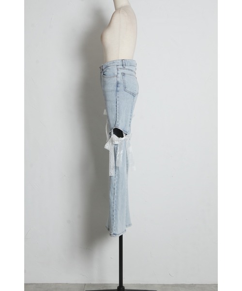 Suyunn(スユン)の「【ZOZO限定】レースオーガンジーリボン美脚ストレッチフレアデニムパンツ(デニムパンツ・レディース・チャコールグレー/ブルー・S/M)」の14枚目の写真