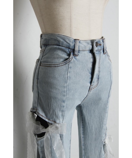 Suyunn(スユン)の「【ZOZO限定】レースオーガンジーリボン美脚ストレッチフレアデニムパンツ(デニムパンツ・レディース・チャコールグレー/ブルー・S/M)」の18枚目の写真