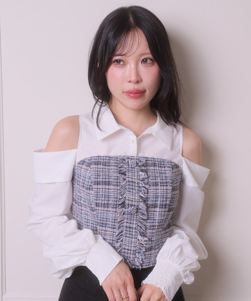LIPSERVICE（リップサービス）の「ツイードビスチェドッキングシャツ（シャツ/ブラウス・レディース・ブルー/その他1/ブラック・FREE）」の4枚目の写真