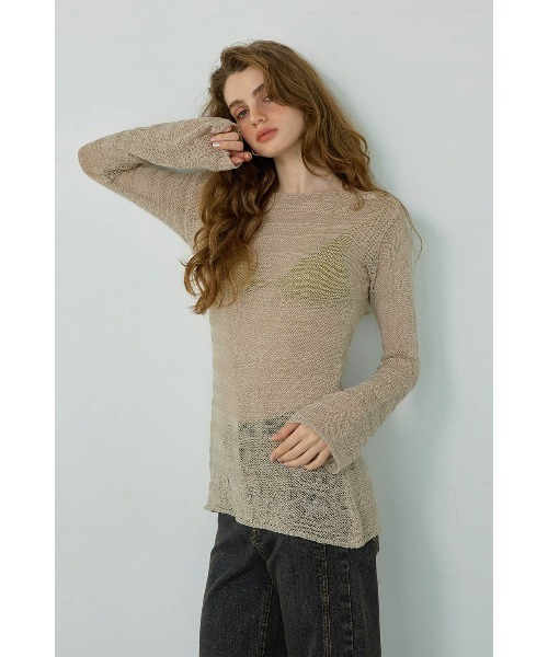 ALEXIA STAM(アリシアスタン)の「Long Sleeve Sheer Knit Top/シアーニットトップス(ニット/セーター・レディース・ブラック/ベージュ・FREE)」の1枚目の写真