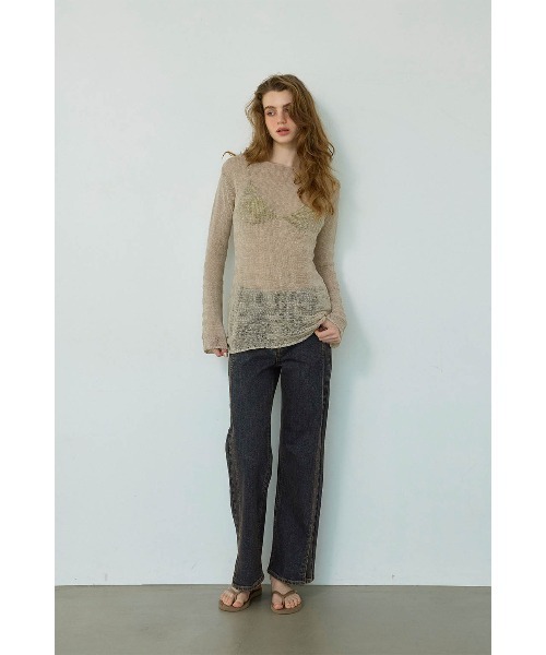 ALEXIA STAM(アリシアスタン)の「Long Sleeve Sheer Knit Top/シアーニットトップス(ニット/セーター・レディース・ブラック/ベージュ・FREE)」の9枚目の写真