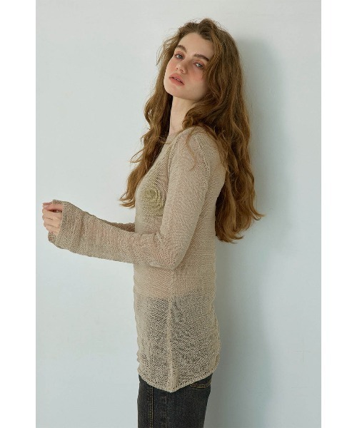 ALEXIA STAM(アリシアスタン)の「Long Sleeve Sheer Knit Top/シアーニットトップス(ニット/セーター・レディース・ブラック/ベージュ・FREE)」の12枚目の写真