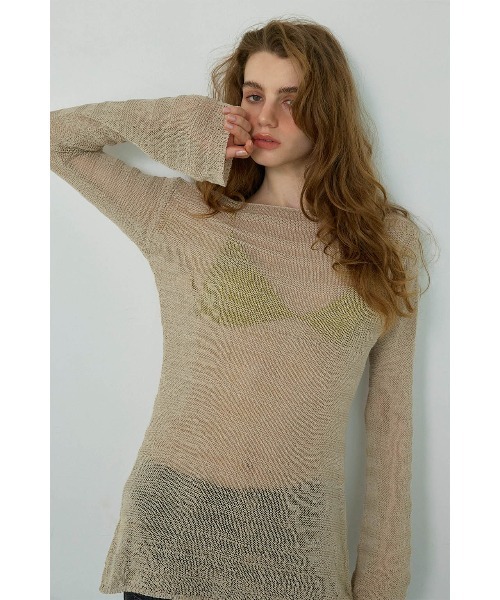 ALEXIA STAM(アリシアスタン)の「Long Sleeve Sheer Knit Top/シアーニットトップス(ニット/セーター・レディース・ブラック/ベージュ・FREE)」の14枚目の写真