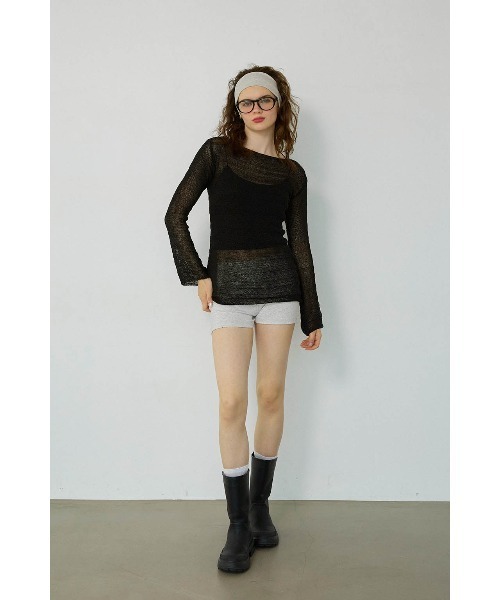 ALEXIA STAM(アリシアスタン)の「Long Sleeve Sheer Knit Top/シアーニットトップス(ニット/セーター・レディース・ブラック/ベージュ・FREE)」の3枚目の写真