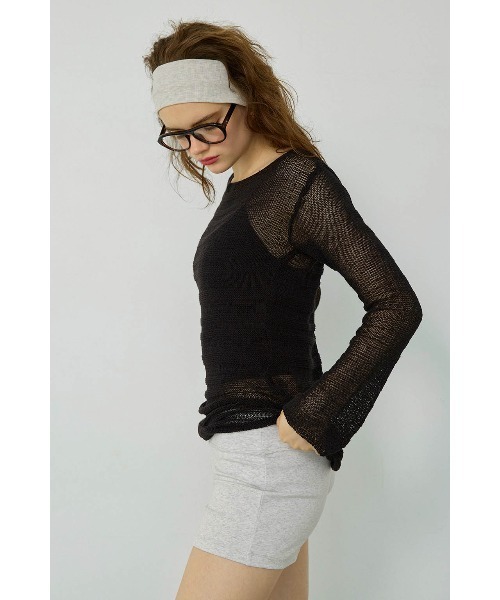 ALEXIA STAM(アリシアスタン)の「Long Sleeve Sheer Knit Top/シアーニットトップス(ニット/セーター・レディース・ブラック/ベージュ・FREE)」の5枚目の写真