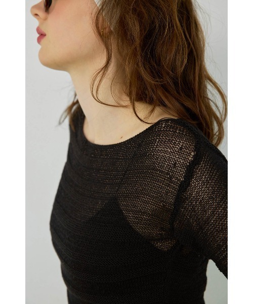 ALEXIA STAM(アリシアスタン)の「Long Sleeve Sheer Knit Top/シアーニットトップス(ニット/セーター・レディース・ブラック/ベージュ・FREE)」の6枚目の写真