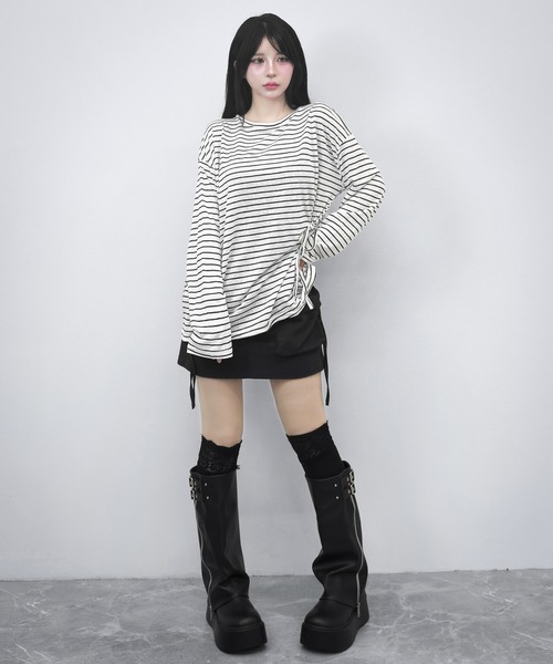 FOLLOWIN(フォロウィン)の「【3COLOR】サイドリボンボーダールーズロンT(Tシャツ/カットソー・レディース・ホワイト/ブルー/ブラック・FREE)」の11枚目の写真