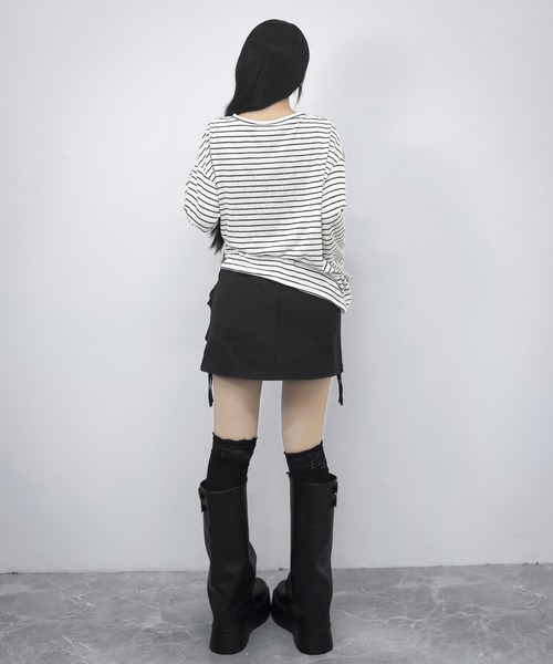 FOLLOWIN(フォロウィン)の「【3COLOR】サイドリボンボーダールーズロンT(Tシャツ/カットソー・レディース・ホワイト/ブルー/ブラック・FREE)」の13枚目の写真