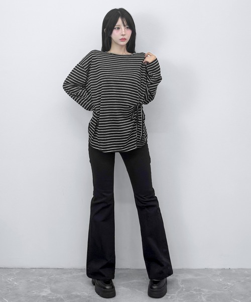 FOLLOWIN(フォロウィン)の「【3COLOR】サイドリボンボーダールーズロンT(Tシャツ/カットソー・レディース・ホワイト/ブルー/ブラック・FREE)」の22枚目の写真