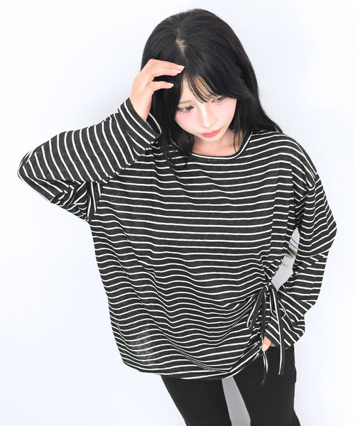 FOLLOWIN(フォロウィン)の「【3COLOR】サイドリボンボーダールーズロンT(Tシャツ/カットソー・レディース・ホワイト/ブルー/ブラック・FREE)」の17枚目の写真