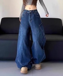ライン ワイドレッグ デニムパンツ