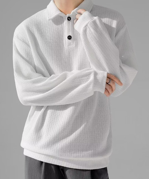 KELVIN(ケルヴァン)の「Waffle Polo Sweat ワッフルポロスウェット(スウェット・メンズ・ブラック・MEDIUM/LARGE)」の8枚目の写真