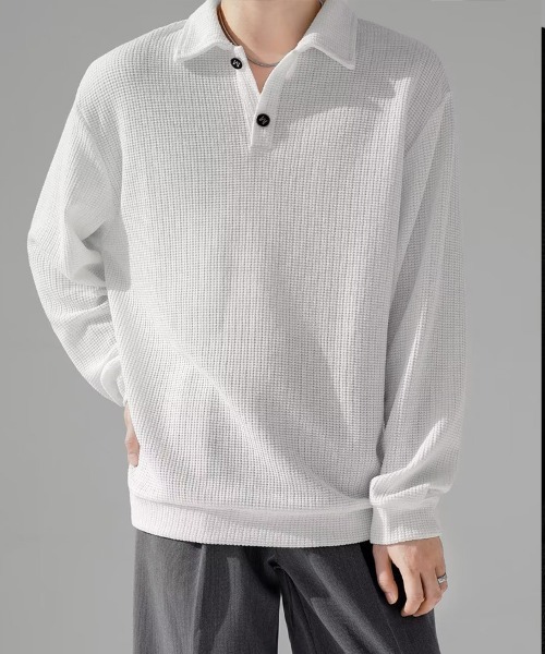 KELVIN(ケルヴァン)の「Waffle Polo Sweat ワッフルポロスウェット(スウェット・メンズ・ブラック・MEDIUM/LARGE)」の9枚目の写真