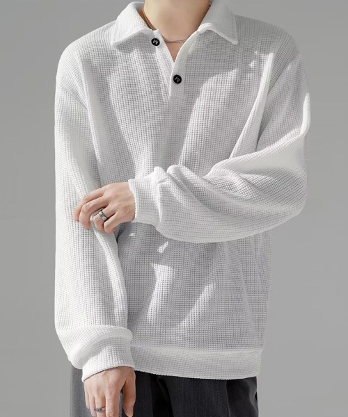 KELVIN(ケルヴァン)の「Waffle Polo Sweat ワッフルポロスウェット(スウェット・メンズ・ブラック・MEDIUM/LARGE)」の2枚目の写真