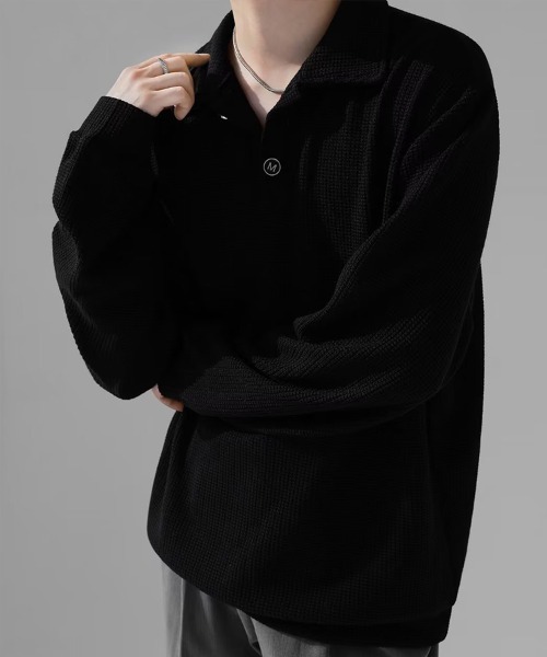 KELVIN(ケルヴァン)の「Waffle Polo Sweat ワッフルポロスウェット(スウェット・メンズ・ブラック・MEDIUM/LARGE)」の3枚目の写真