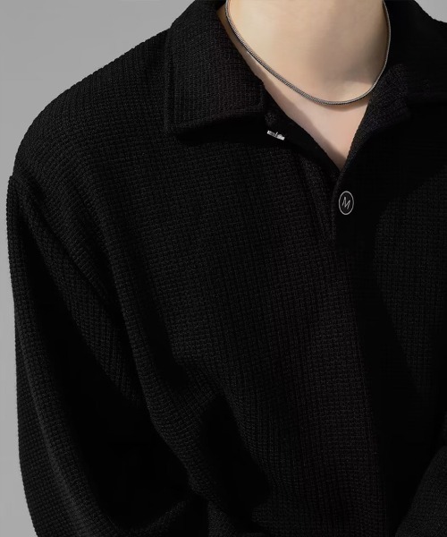 KELVIN(ケルヴァン)の「Waffle Polo Sweat ワッフルポロスウェット(スウェット・メンズ・ブラック・MEDIUM/LARGE)」の6枚目の写真
