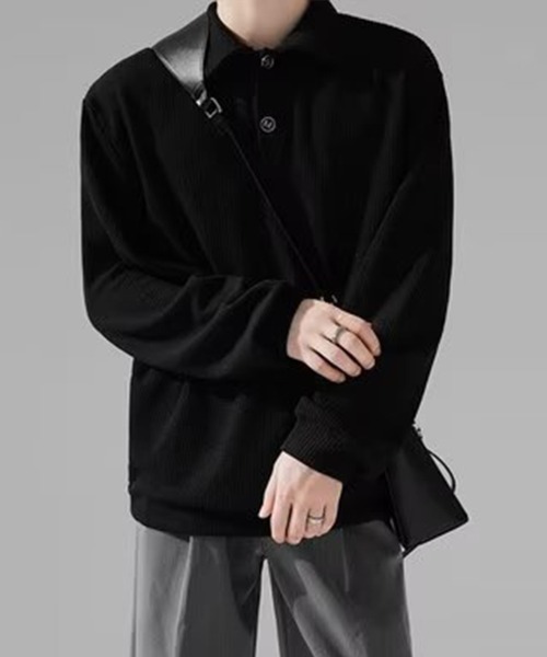 KELVIN(ケルヴァン)の「Waffle Polo Sweat ワッフルポロスウェット(スウェット・メンズ・ブラック・MEDIUM/LARGE)」の7枚目の写真