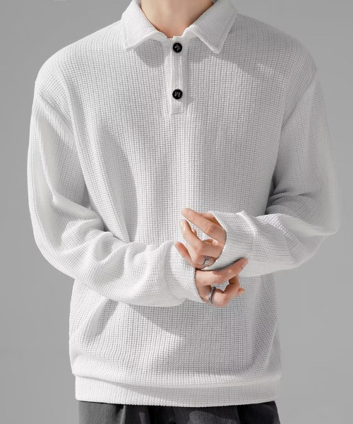 KELVIN(ケルヴァン)の「Waffle Polo Sweat ワッフルポロスウェット(スウェット・メンズ・ブラック・MEDIUM/LARGE)」の11枚目の写真