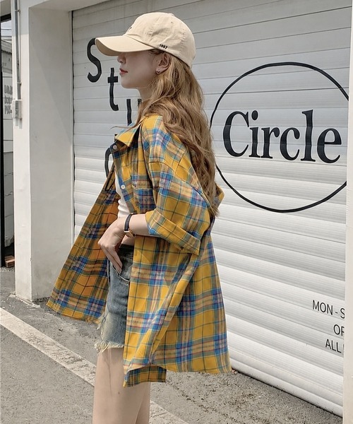 CANVAS+(キャンバスプラス)の「【CANVAS+】チェック半袖ルーズシャツ(シャツ/ブラウス・レディース・イエロー・M)」の6枚目の写真