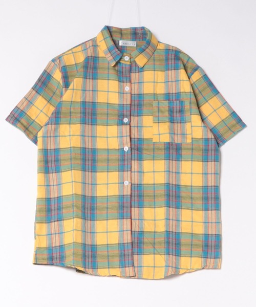 CANVAS+(キャンバスプラス)の「【CANVAS+】チェック半袖ルーズシャツ(シャツ/ブラウス・レディース・イエロー・M)」の16枚目の写真