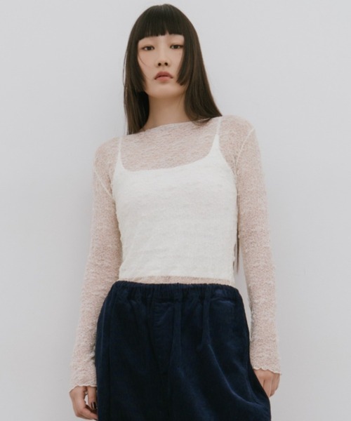 HANNE(アン)の「クルーネックレーストップス(Tシャツ/カットソー・レディース・ホワイト/アイボリー・FREE)」の2枚目の写真