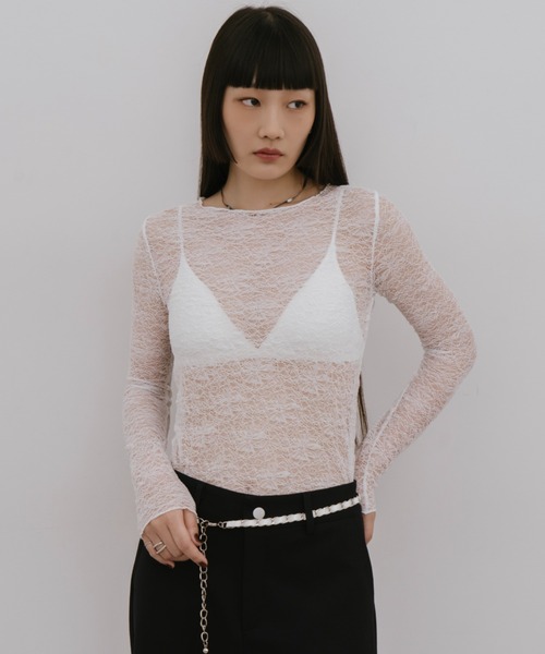 HANNE(アン)の「クルーネックレーストップス(Tシャツ/カットソー・レディース・ホワイト/アイボリー・FREE)」の8枚目の写真