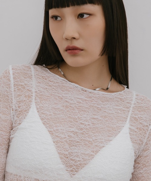 HANNE(アン)の「クルーネックレーストップス(Tシャツ/カットソー・レディース・ホワイト/アイボリー・FREE)」の10枚目の写真